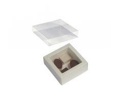 Krabička na pralinky s okienkom 6x6x3,2cm biela koža
