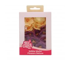 Jedlé oblátkové kvety FunCakes Deluxe hortenzia fialová/žltá 18ks