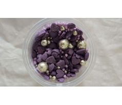 Cukrová posýpka perly a srdiečka fialový mix 15g