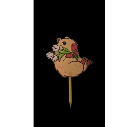 Drevený zápich kapybara s tulipánmi